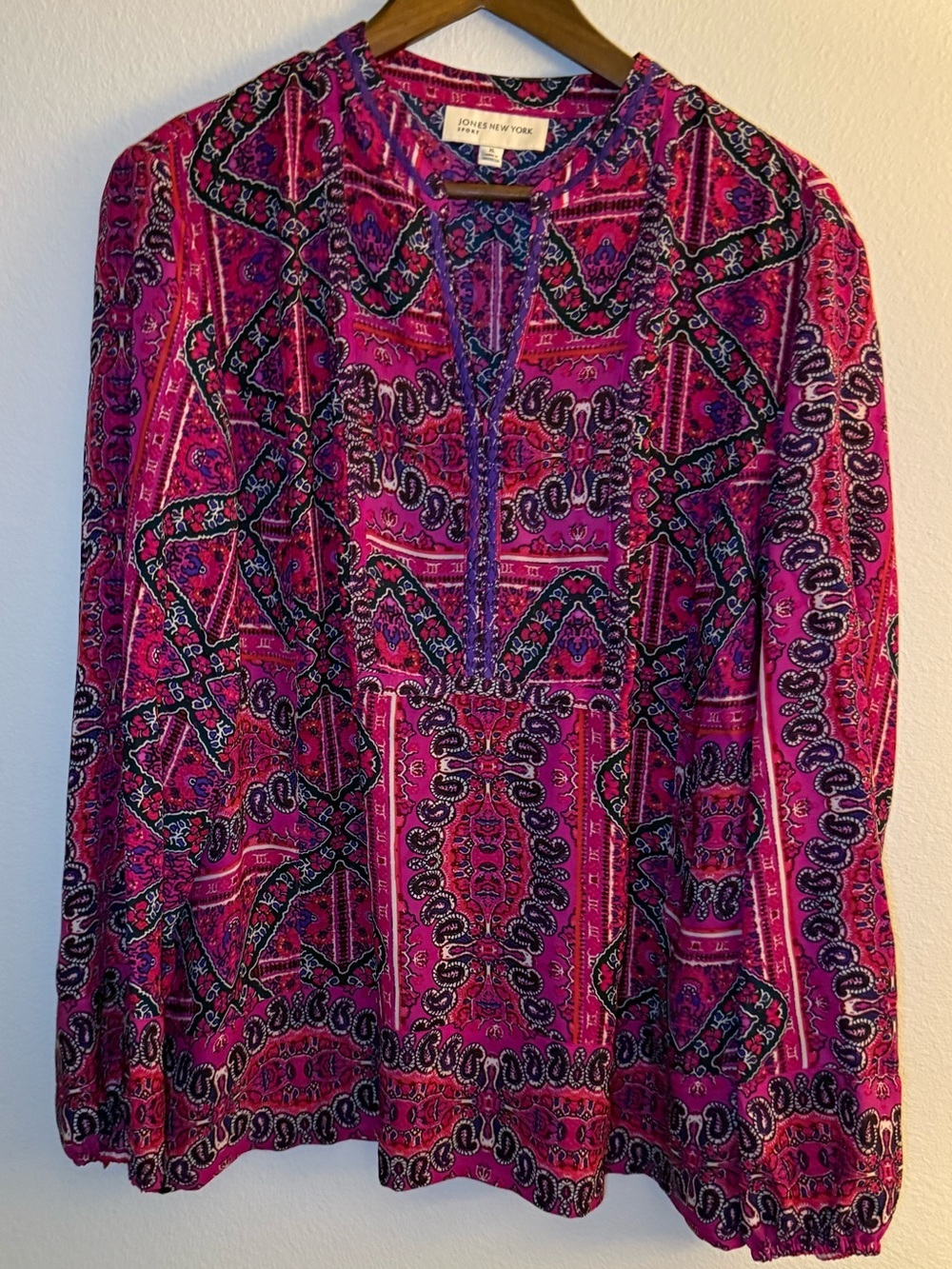 Jones New York Pink Paisley-Print Long-Sleeve Blouse